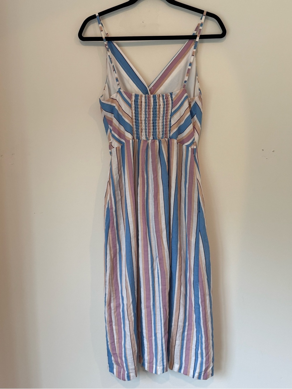 Striped V-Neck Midi Sundress in Blue, White & Pink - Picture 4 of 4